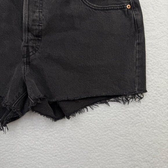 Levis 501 Black Cut Off Button Fly Jean Shorts High Rise Western Womens W32 - Picture 6 of 12